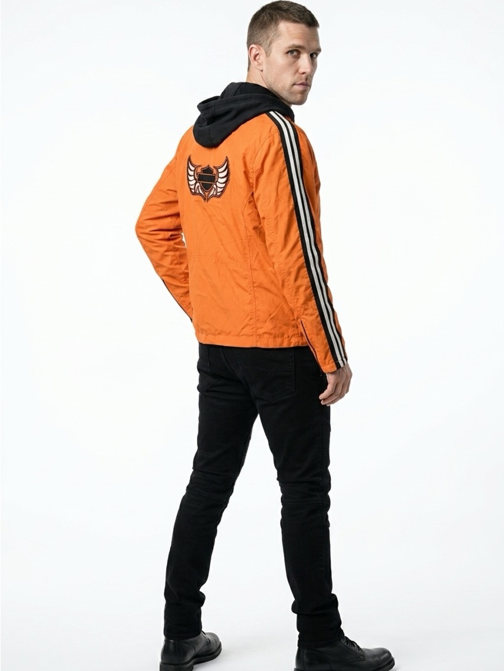 Harley-Davidson Orange and Black Hooded Windbreaker Jacket